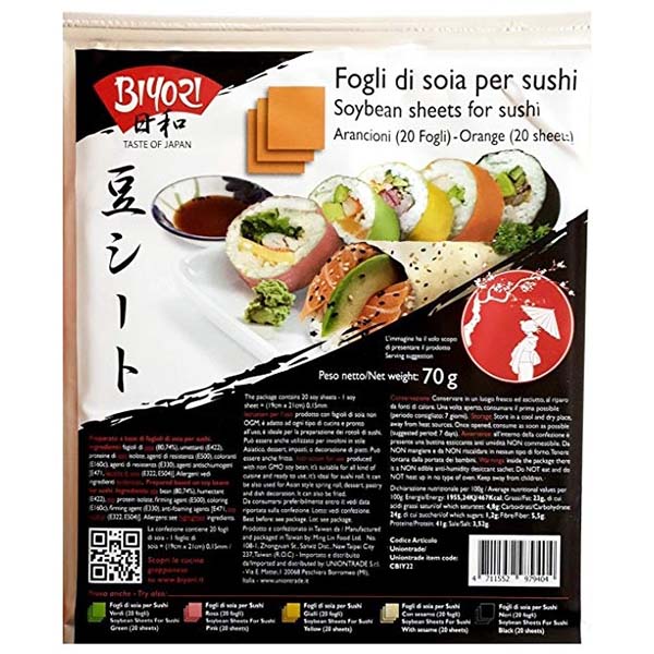 Fogli di Soia per Sushi 70g(20 Fogli Arancioni), Biyori [UT979404] -  9.50EUR : Zen Market, Cibi Asiatici e Oggettistica orientale