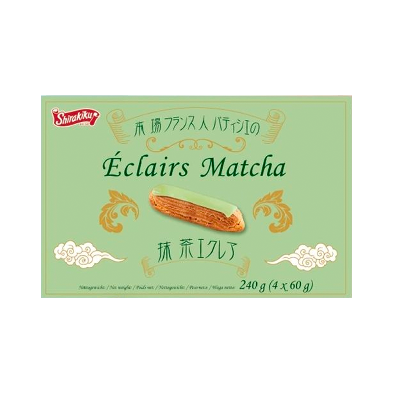 Éclairs Matcha Frolla ripiena di crema al tè verde Matcha e glassa al tè verde matcha 240g (5 x 60g), Shirakiku