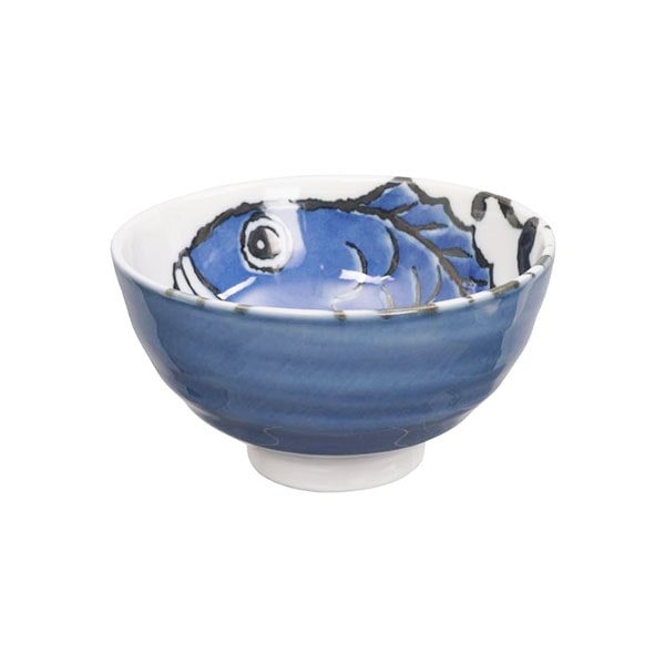Ciotola in ceramica blu con carpa