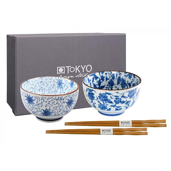 Set Ciotole Japan Flower con bacchette X 2 Persone