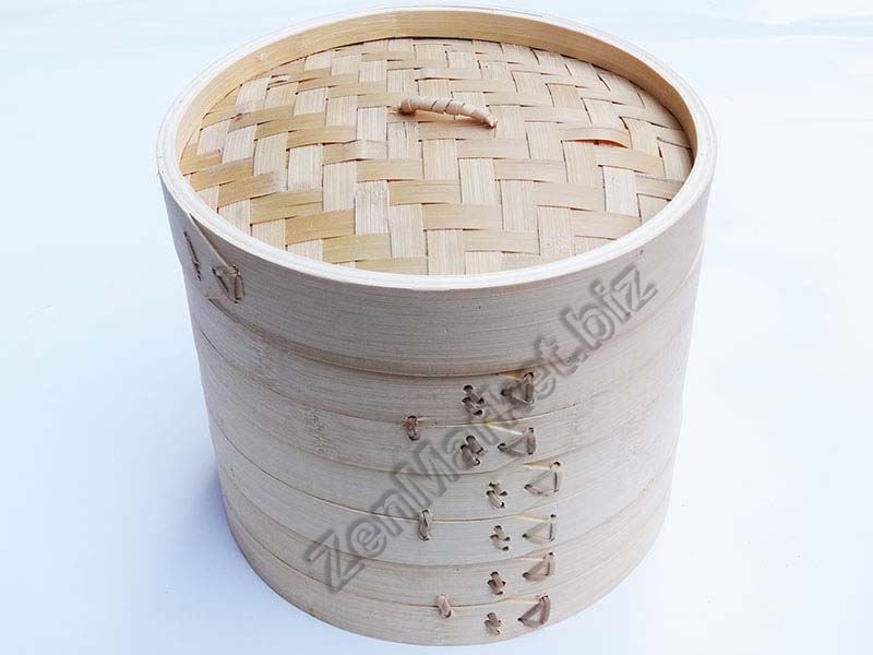 Cestelli in Bambu 21 cm Per Cucinare a Vapore 3 Piani